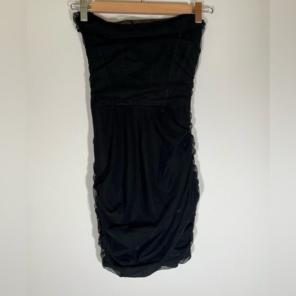 NWT Oh Polly black corset mesh strapless mini dress sz 4 wedding bodycon - Picture 1 of 13